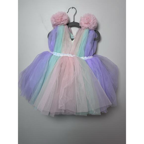 Baby Girls Tulle pom pom Unicorn Birthday Party Dress Size 1 Year - Picture 14 of 16
